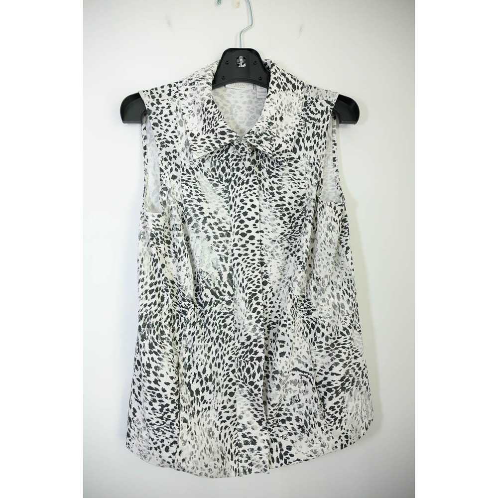 Weekends by Chico's Sleeveless Top 0 White Black Excellent Animal Print Zip Back